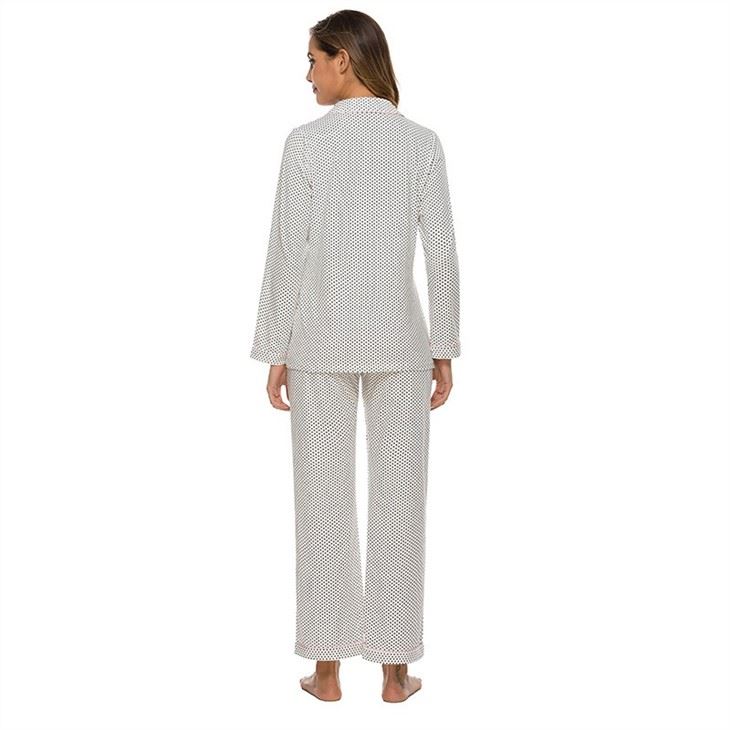Women Long Sleeve Comfortable Dot Striped Sleepwear Pajamas Set