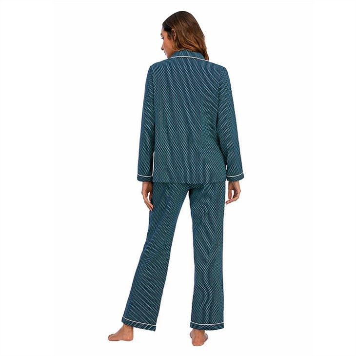 Women Long Sleeve Comfortable Dot Striped Sleepwear Pajamas Set